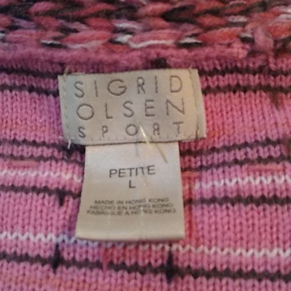 Sigrid Olsen sport L petite wool long sleeve button  sweater pink. - Picture 2 of 4